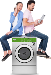 Couple sitting on washer